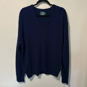 Jantzen Men’s Navy Blue V Neck Sweater Long Sleeves Golf Casual Size XL Vintage